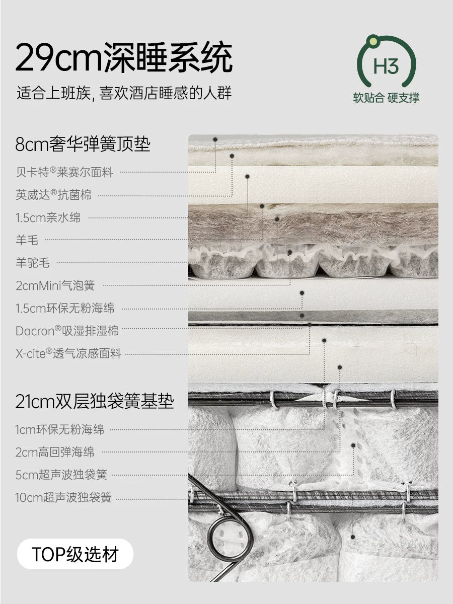 0胶水床垫深睡双层垫四季通用三层独立袋弹簧垫双栖